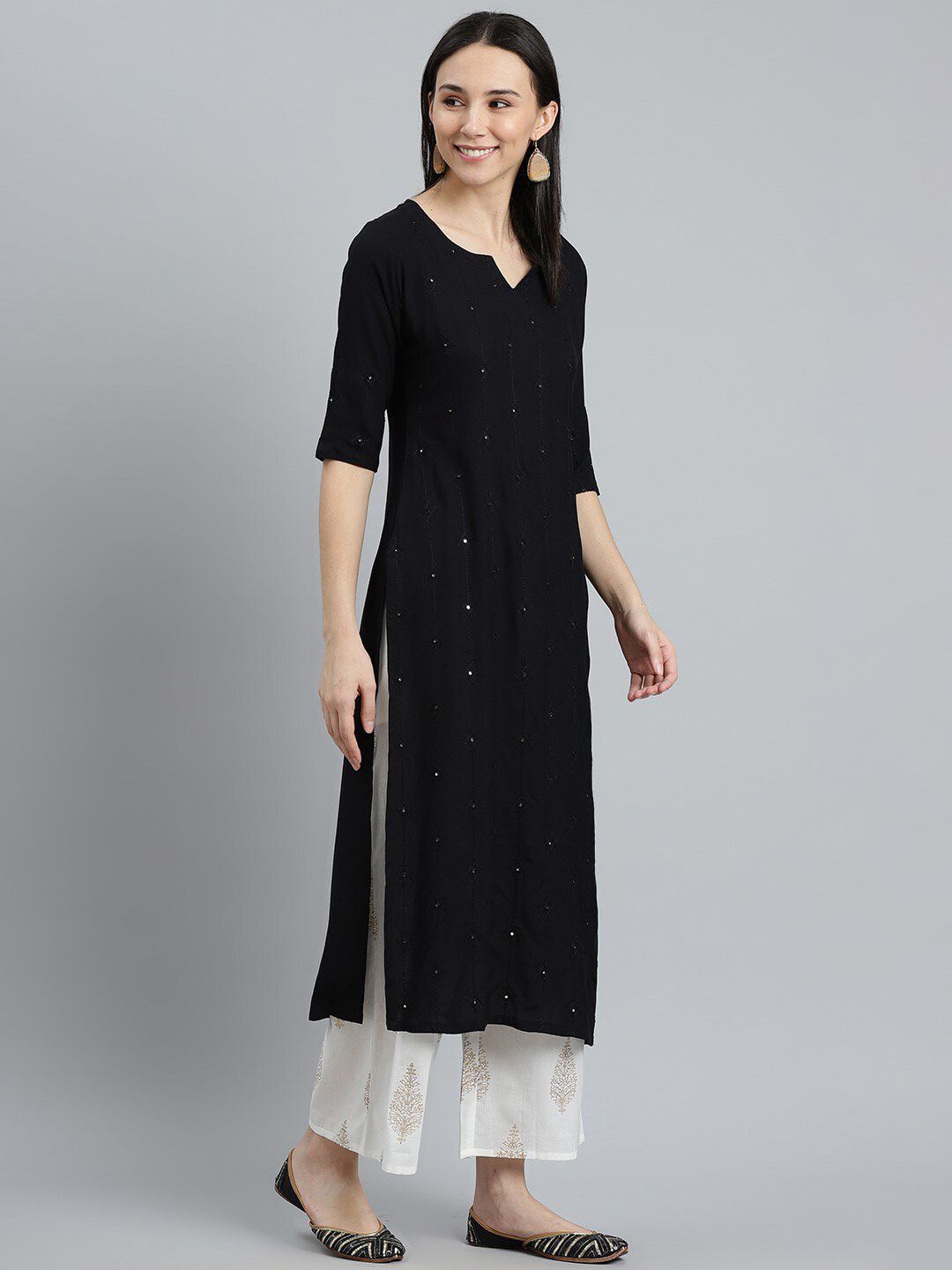 Libas Women Black Embroidered Kurta