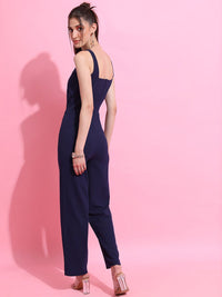 Tokyo Talkies Navy Blue Square Neck Basic Jumpsuit