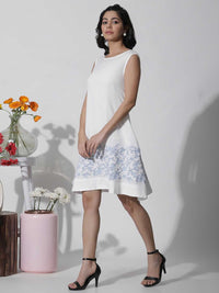 W Self Design Round Neck Sleeveless A-Line Dress