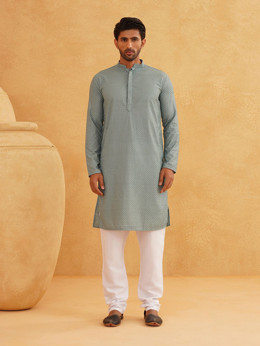 SOJANYA Geometric Embroidered Thread Work Pure Cotton Straight Kurta with Churidar