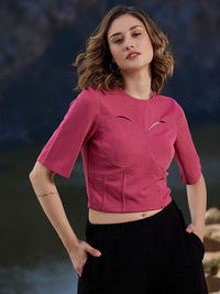 Athena Cut-Outs Round Neck Polyester Top