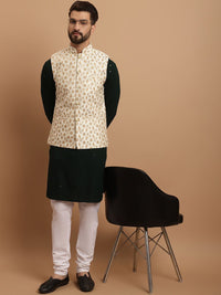 SOJANYA Ethnic Embroidered Sequinned Pure Cotton Kurta & Churidar With Nehru Jacket