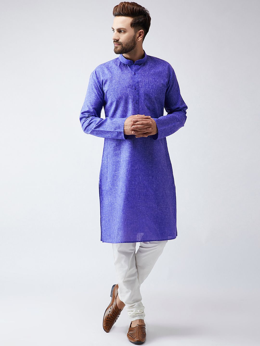 SOJANYA Men Blue Woven Design Straight Kurta