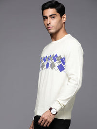 Raymond Men Off White & Blue Geometric Sweater