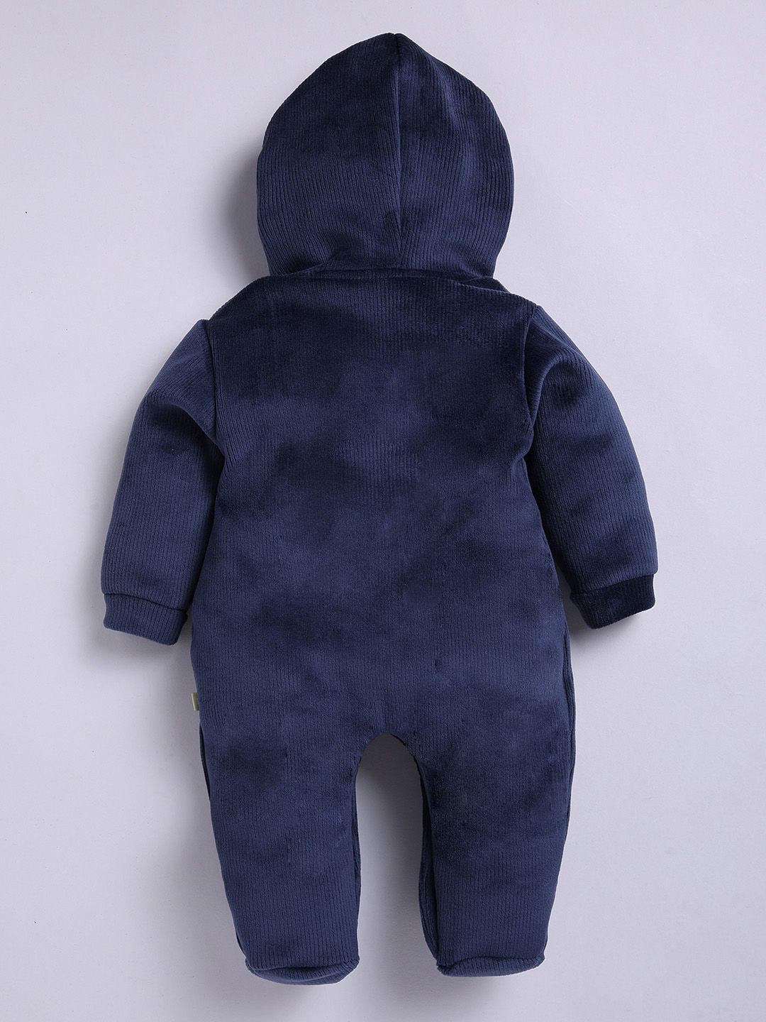 Moms Love Infant Boys Pure Cotton Velvet Finish Hooded Sleepsuit