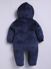 Moms Love Infant Boys Pure Cotton Velvet Finish Hooded Sleepsuit
