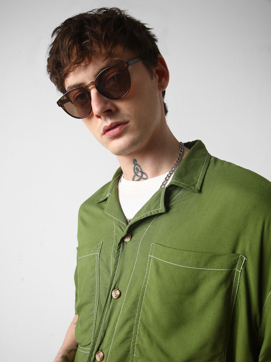 VASTRADO Men Classic Cuban Collar Opaque Oversized Casual Shirt