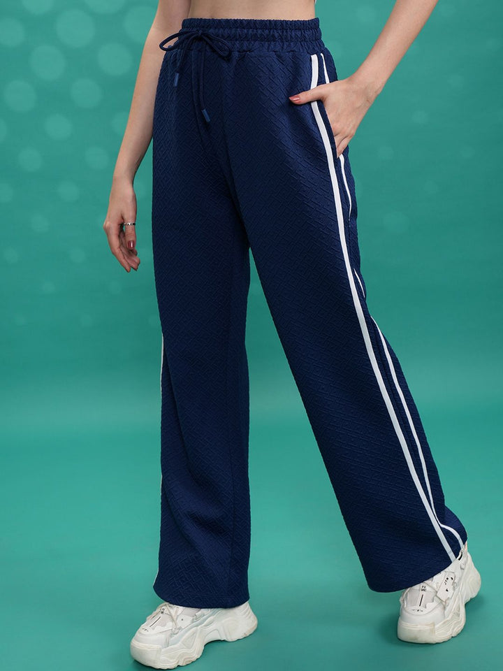 Tokyo Talkies Navy Blue Hooded Sweatshirt With Trousers Co-Ords