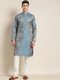SOJANYA Floral Woven Design Kolar Mandarin Silk Jacquard Kurta With Churidar