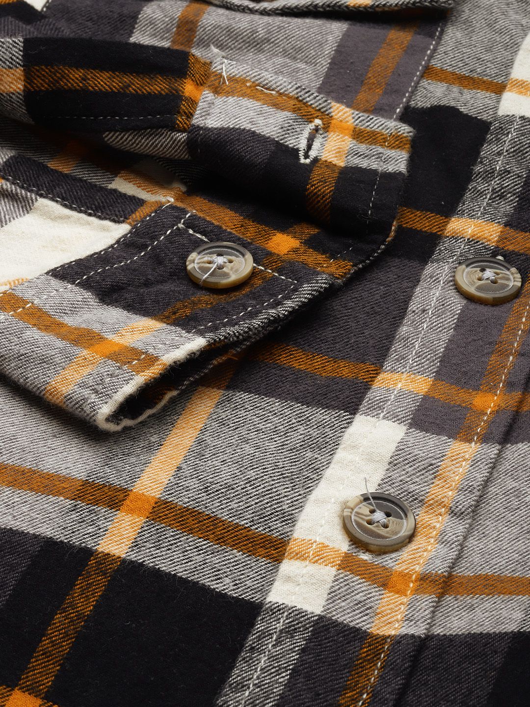 The Indian Garage Co Men Regular Fit Checked Double Flap Pocket Flannel Shirt