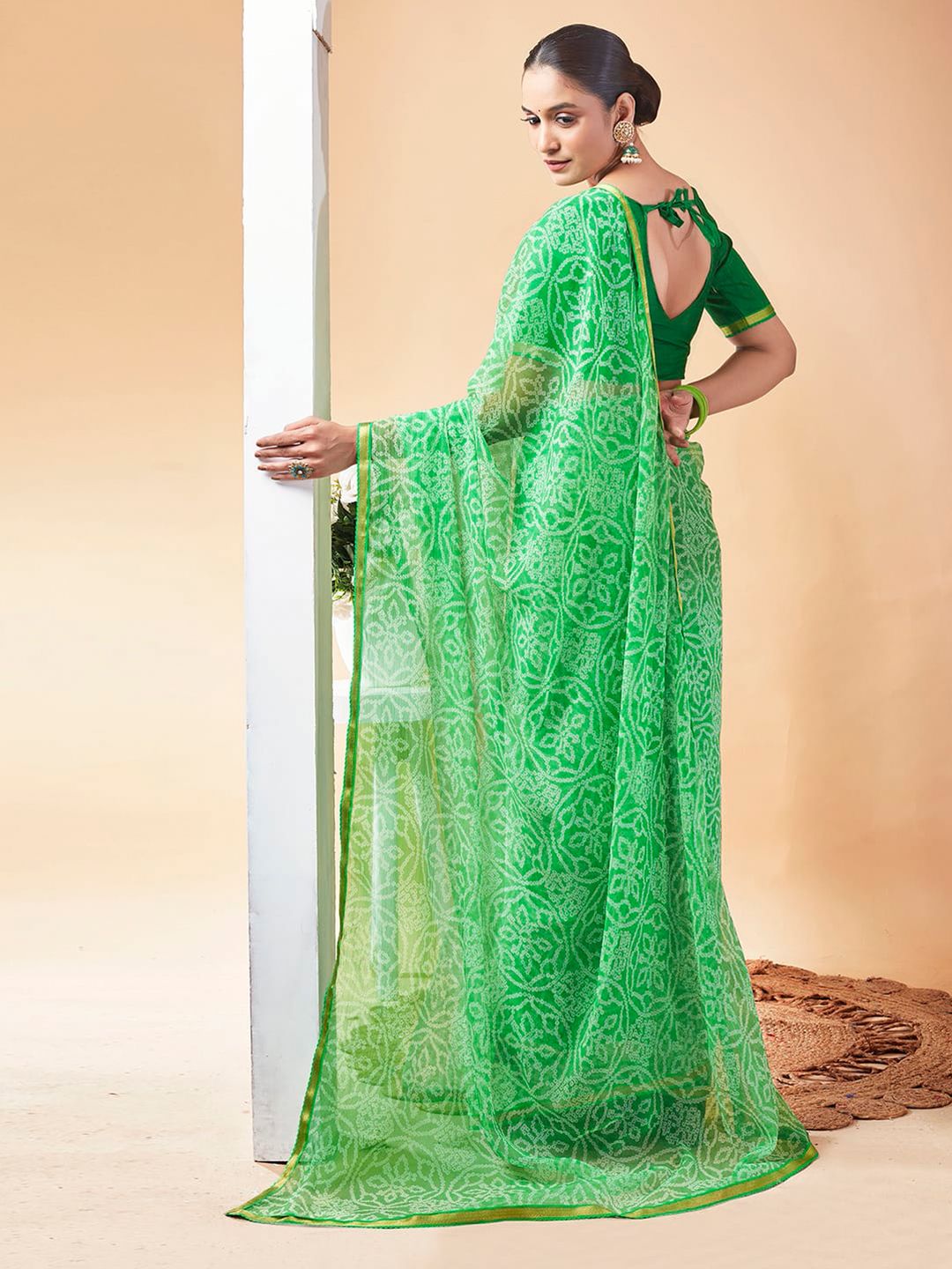 KALINI Bandhani Zari Pure Chiffon Bandhani Saree