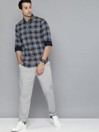 The Indian Garage Co Men Navy Blue Slim Fit Tartan Checks Opaque Checked Casual Shirt