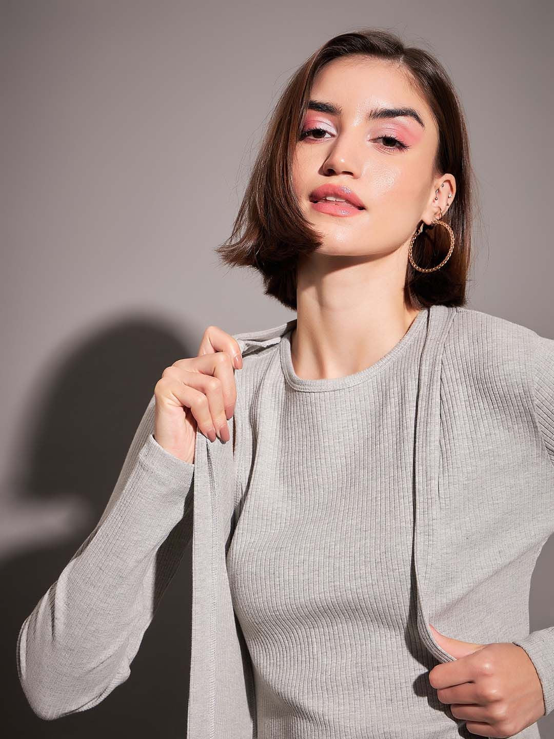 SASSAFRAS Self Design Longline Open Front Shrug