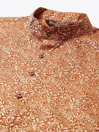 SOJANYA Lelaki Rust Orange & Gold-Toned Jacquard Silk Kurta