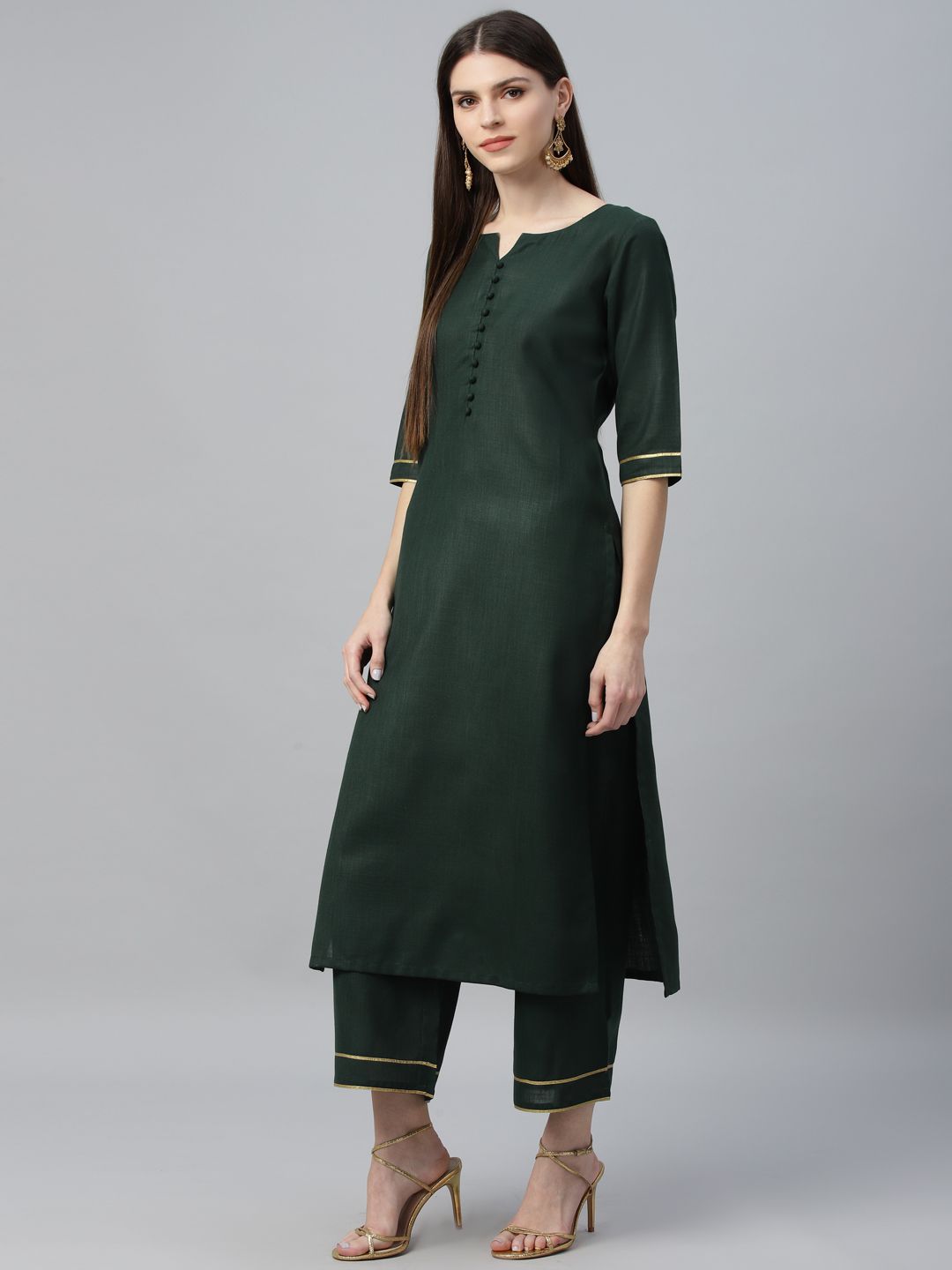 Libas Women Green Pure Cotton Kurta with Palazzos & With Dupatta