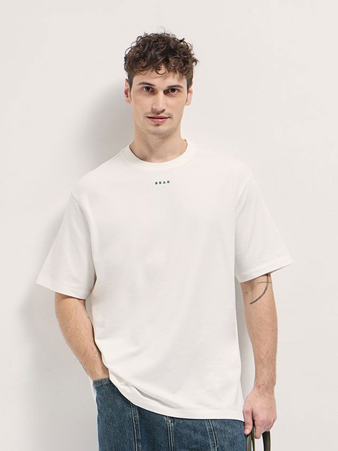 THE BEAR HOUSE Men Graphic Printed Round Neck Cotton Oversized T-shirt