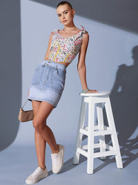 STREET 9 Woven Design A-Line Mini Skirt
