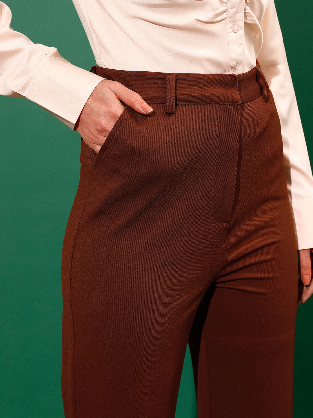 STREET 9 Women Mid-Rise Flat-Front Plain Loose Fit Trousers