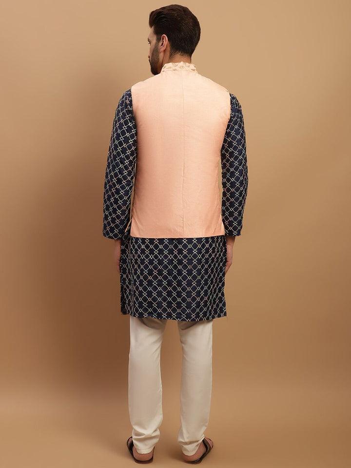SOJANYA Geometric Embroidered Regular Kurta with Churidar & Embroidered Nehru Jacket