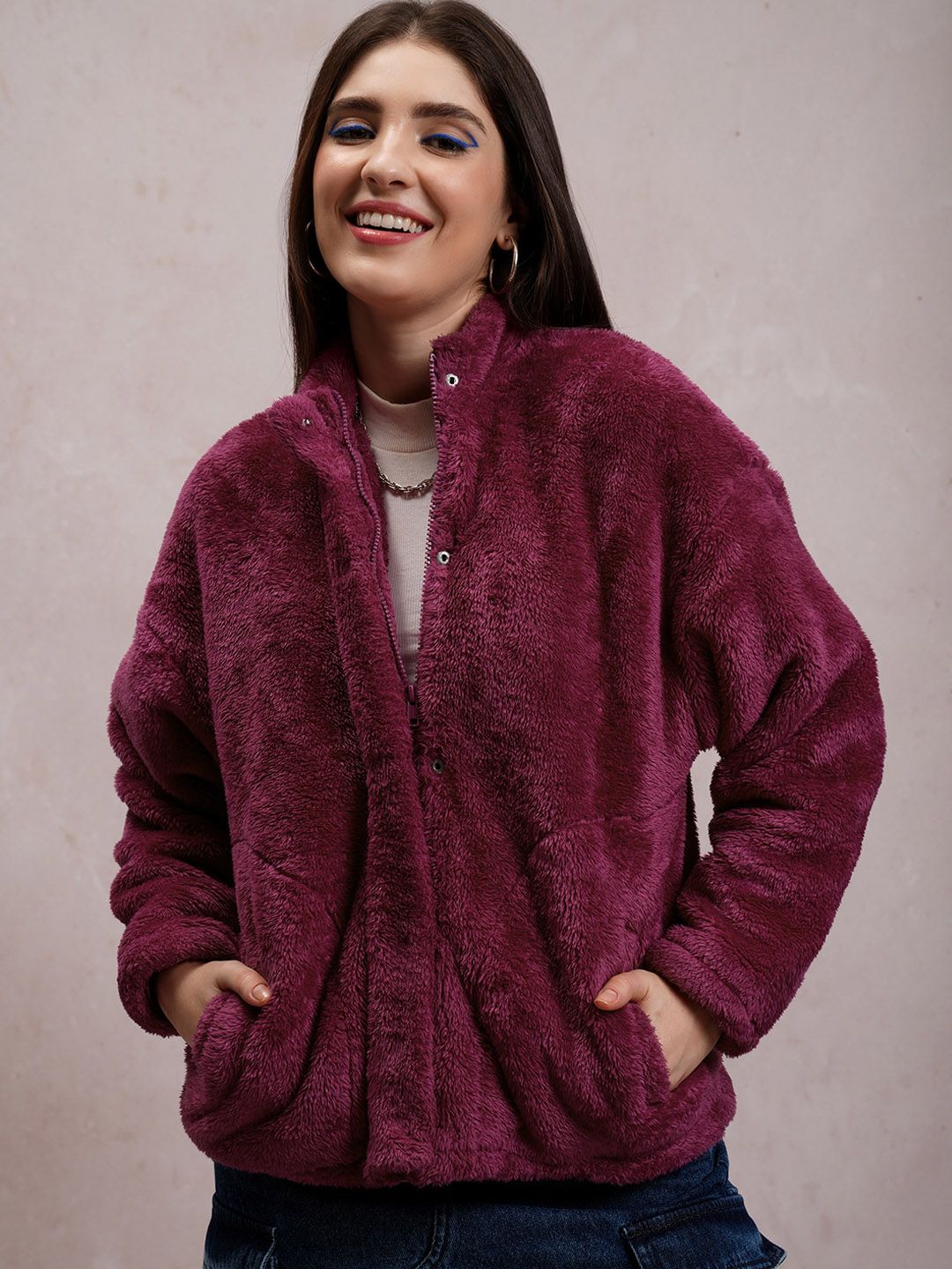 Tokyo Talkies Maroon Oversized Tailored Jacket