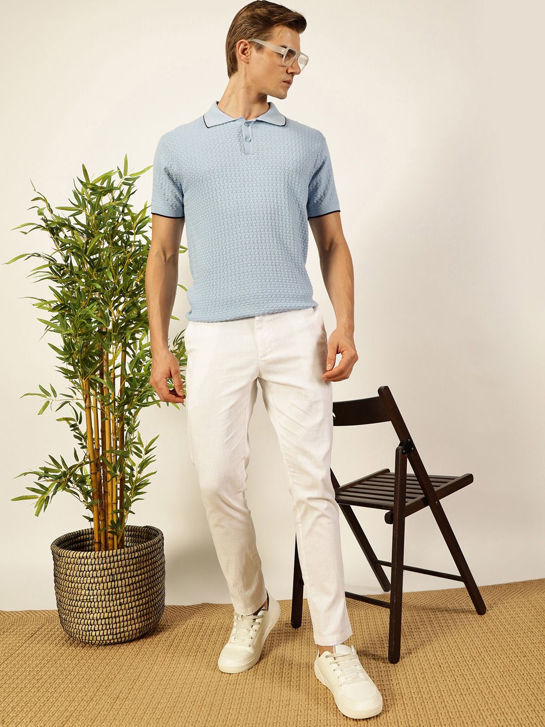 Thomas Scott Men Self Design Regular Fit Knitted Polo T-shirt