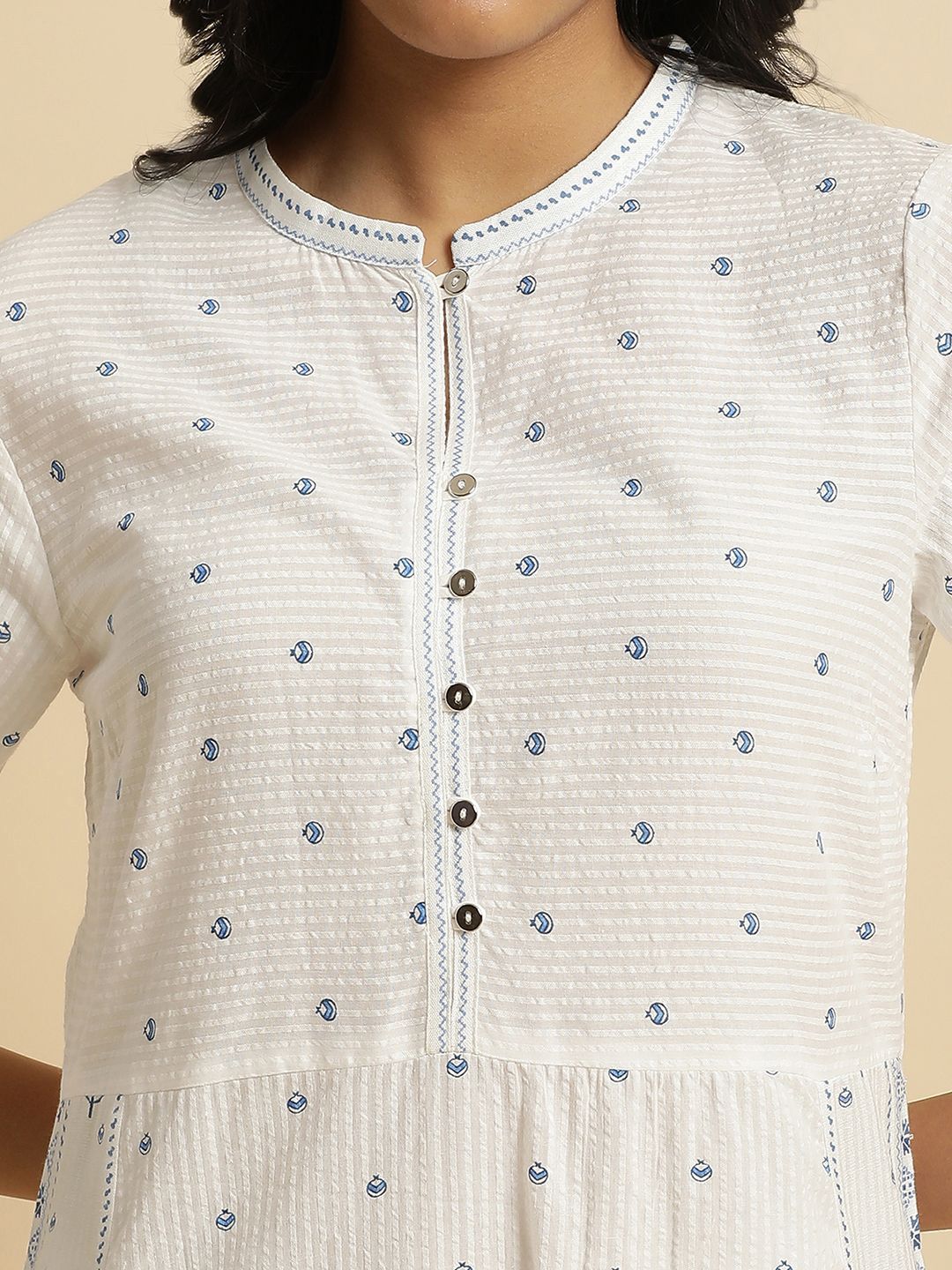 W Floral Printed Pure Cotton Straight Kurta with Trousers