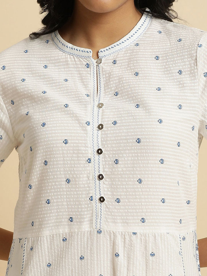W Floral Printed Pure Cotton Straight Kurta with Trousers