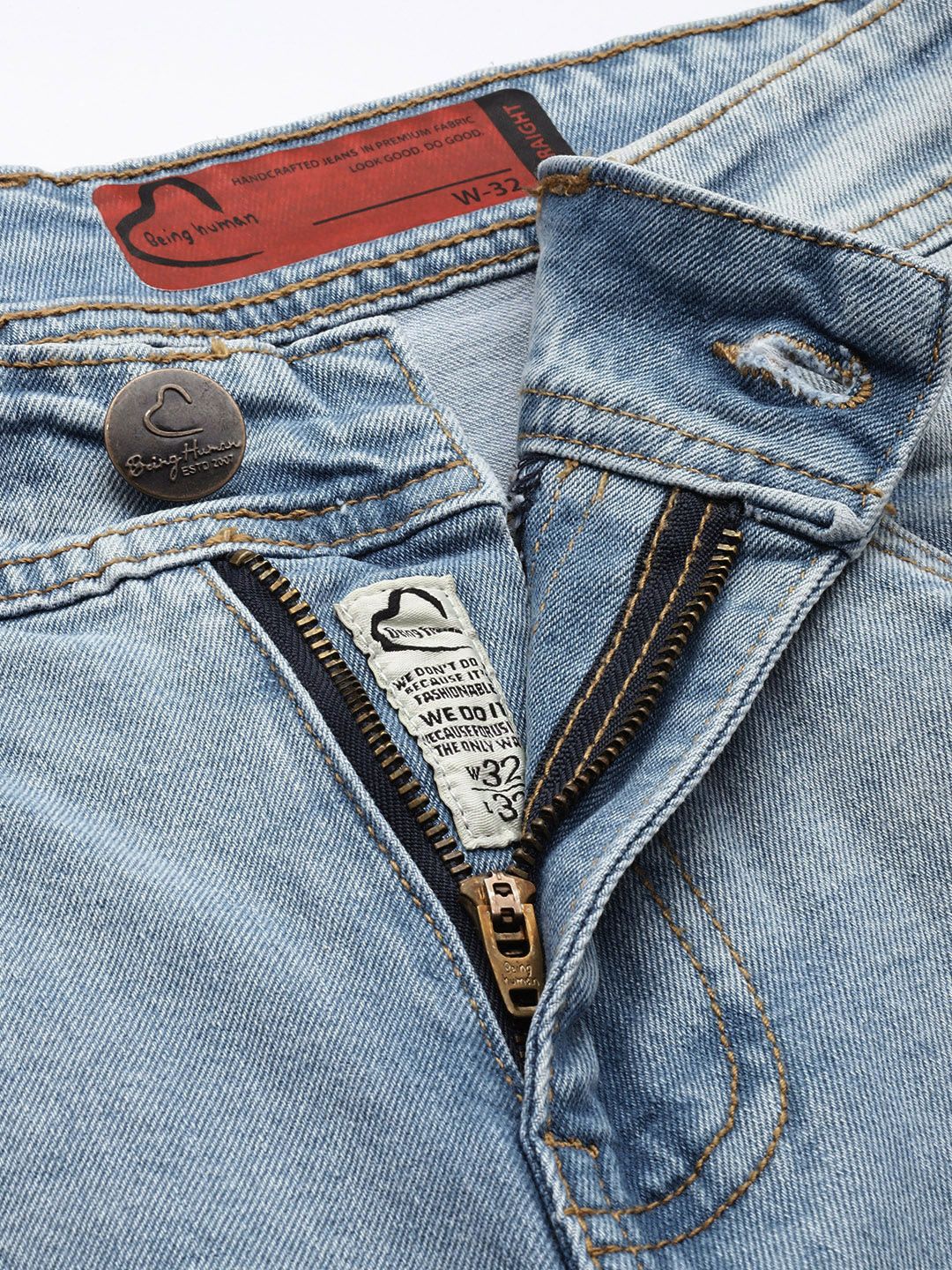 Being Human Men Straight Fit Light Fade Stretchable Jeans