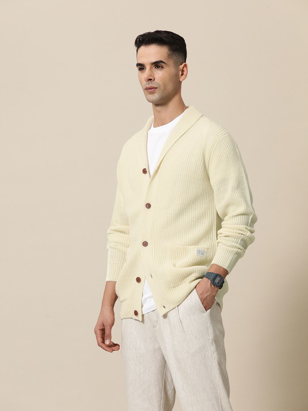 Mr Bowerbird Men Solid Chunky Ribbed Oversized Cardigan