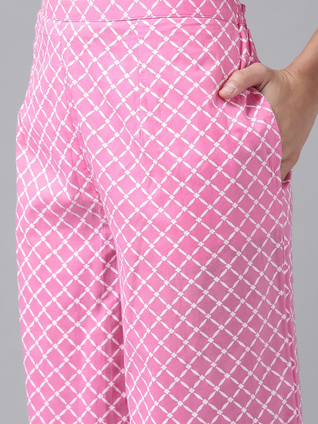 Libas Women Pink Ethnic Motifs Printed Regular Pure Cotton Kurta with Palazzos & With Dupatta
