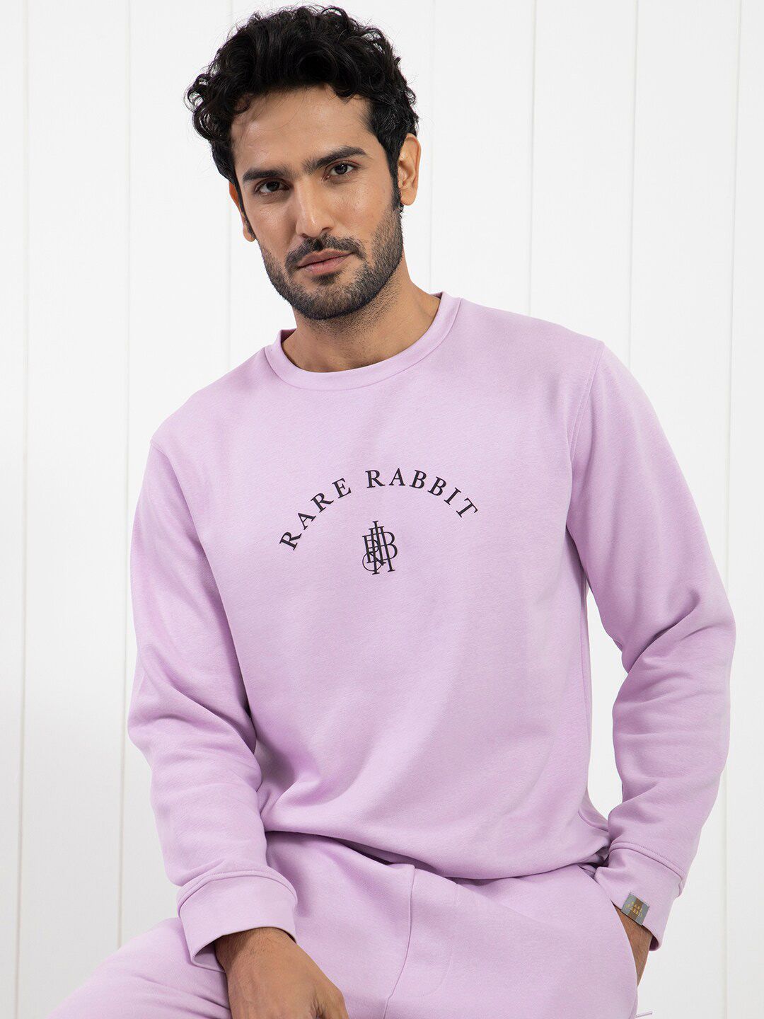 RARE RABBIT Men Nomic Logo Print Round Neck Sweatshirt