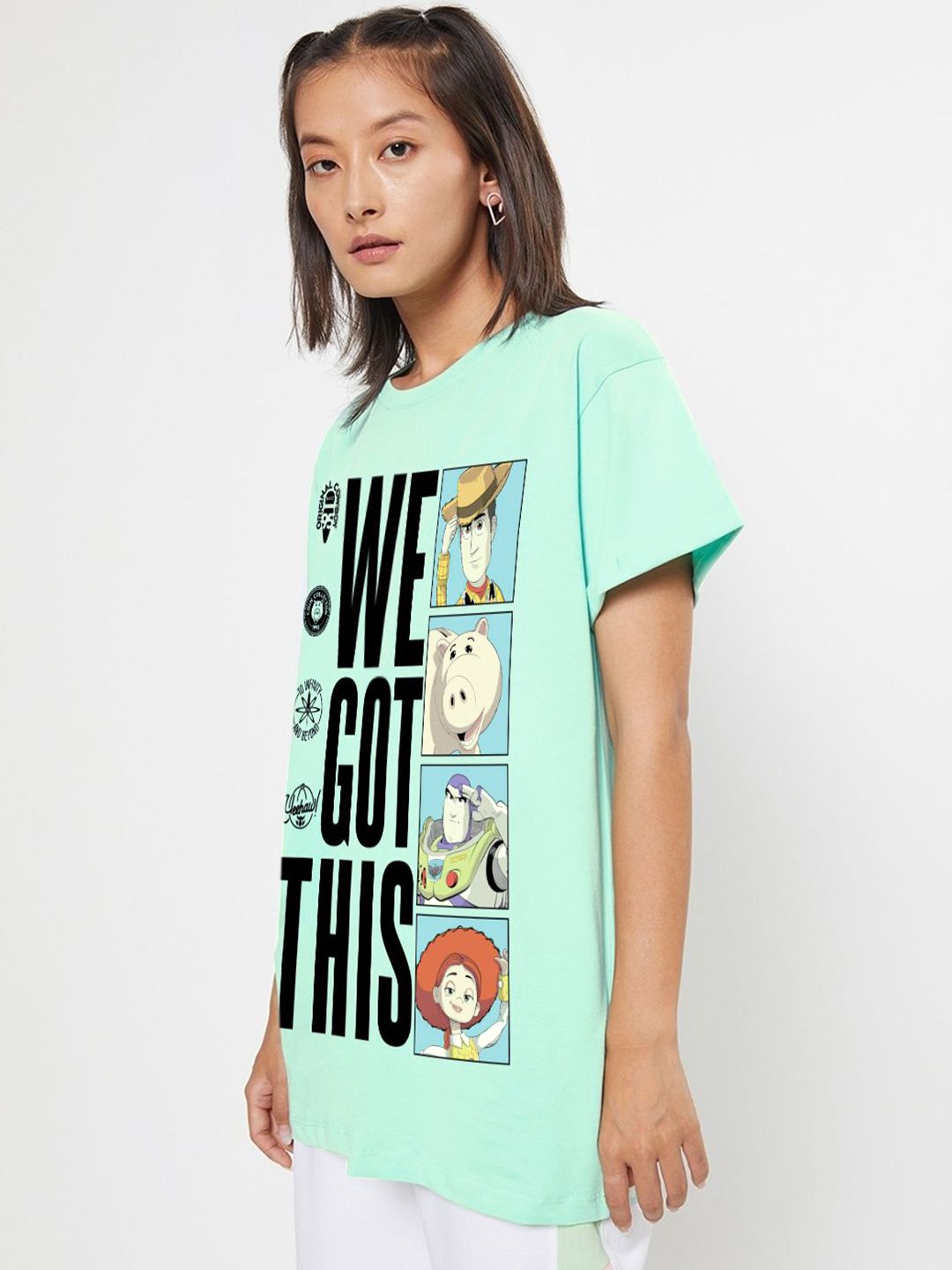 Bewakoof Typography Printed Round Neck Pure Cotton Oversized Toy Story T-shirt