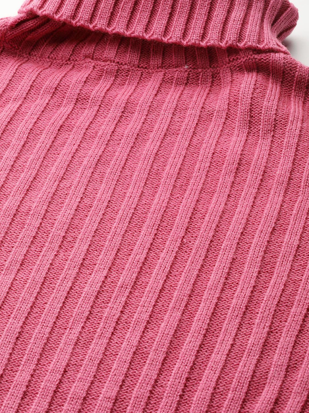 DressBerry Women Pink Self-Striped Pullover Sweater