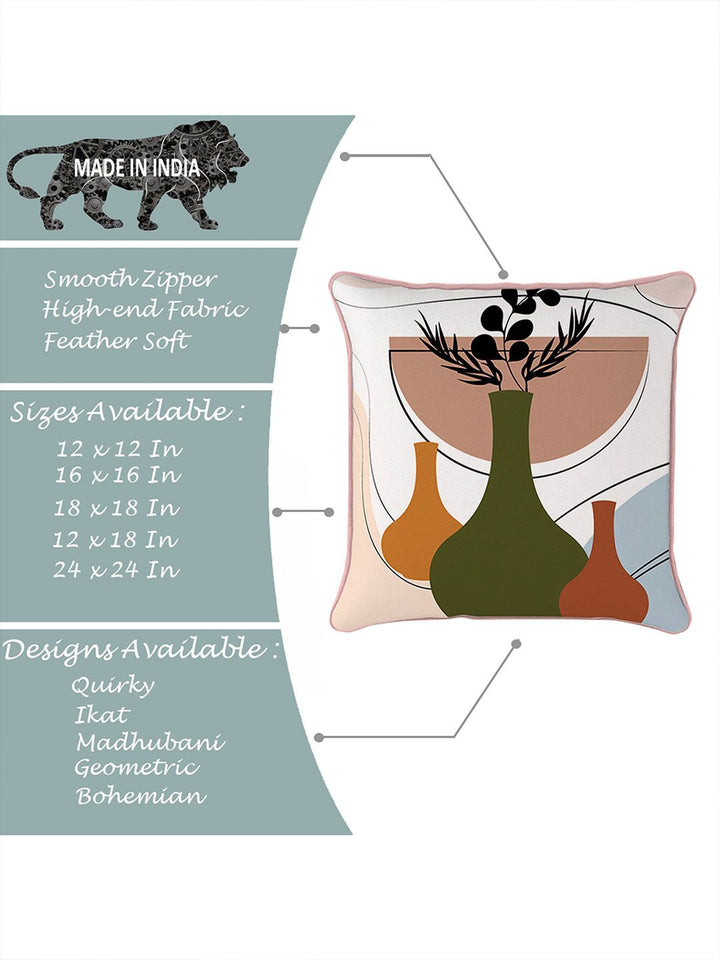 STITCHNEST Set of 5 White & Peach Floral 18'' x 18'' Cushion Cover