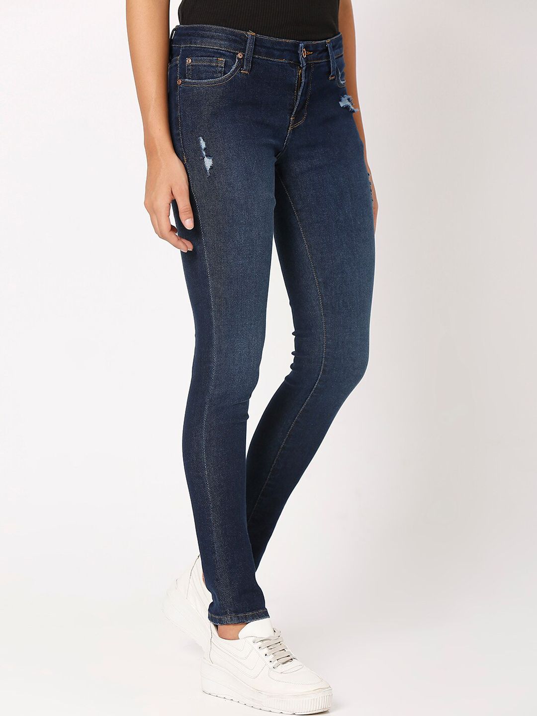 SPYKAR Women Blue Alicia Super Skinny Fit Low Distress Light Fade Jeans