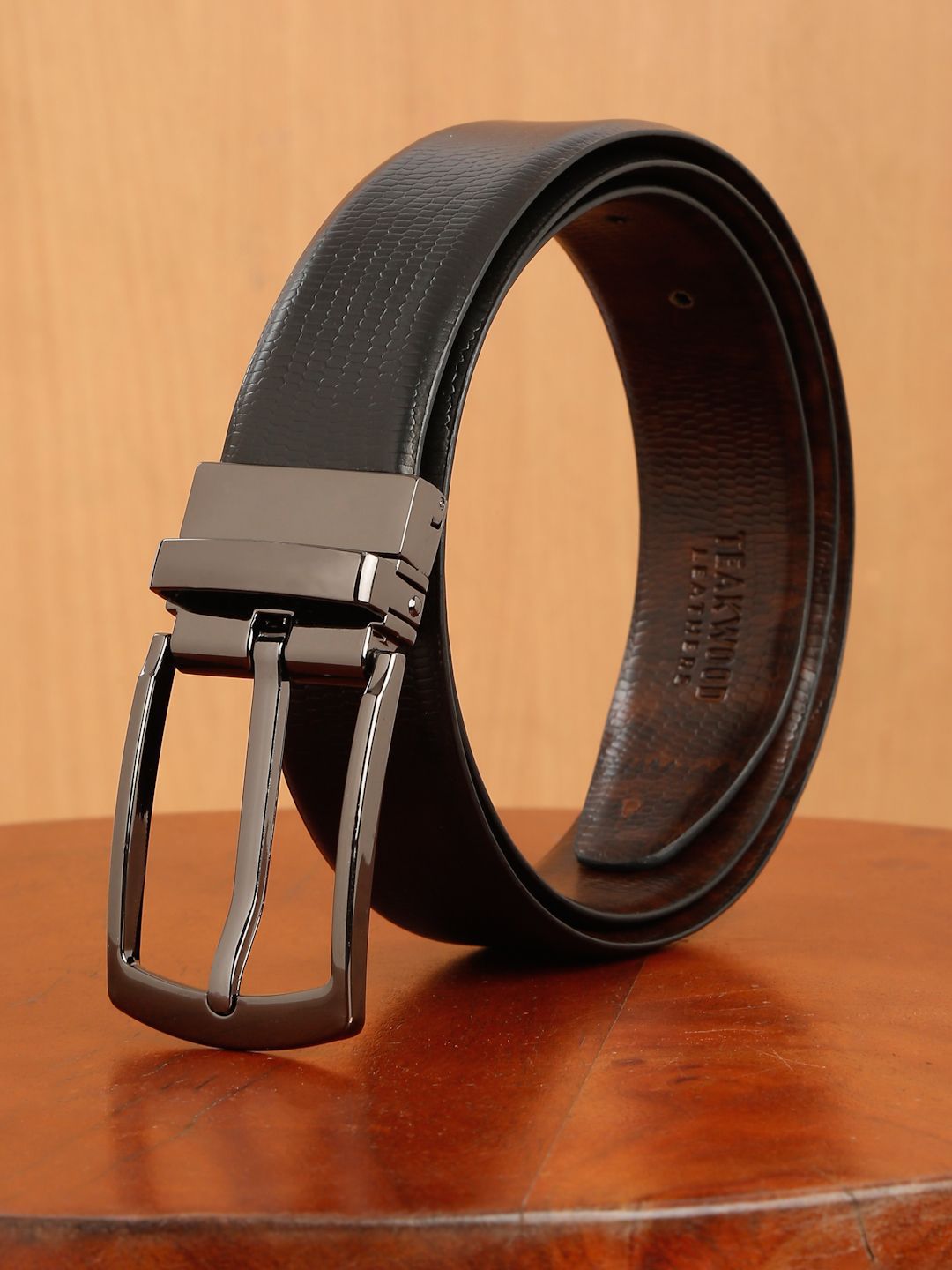 Teakwood Leathers Men Textured Leather Reversible Formal Belt