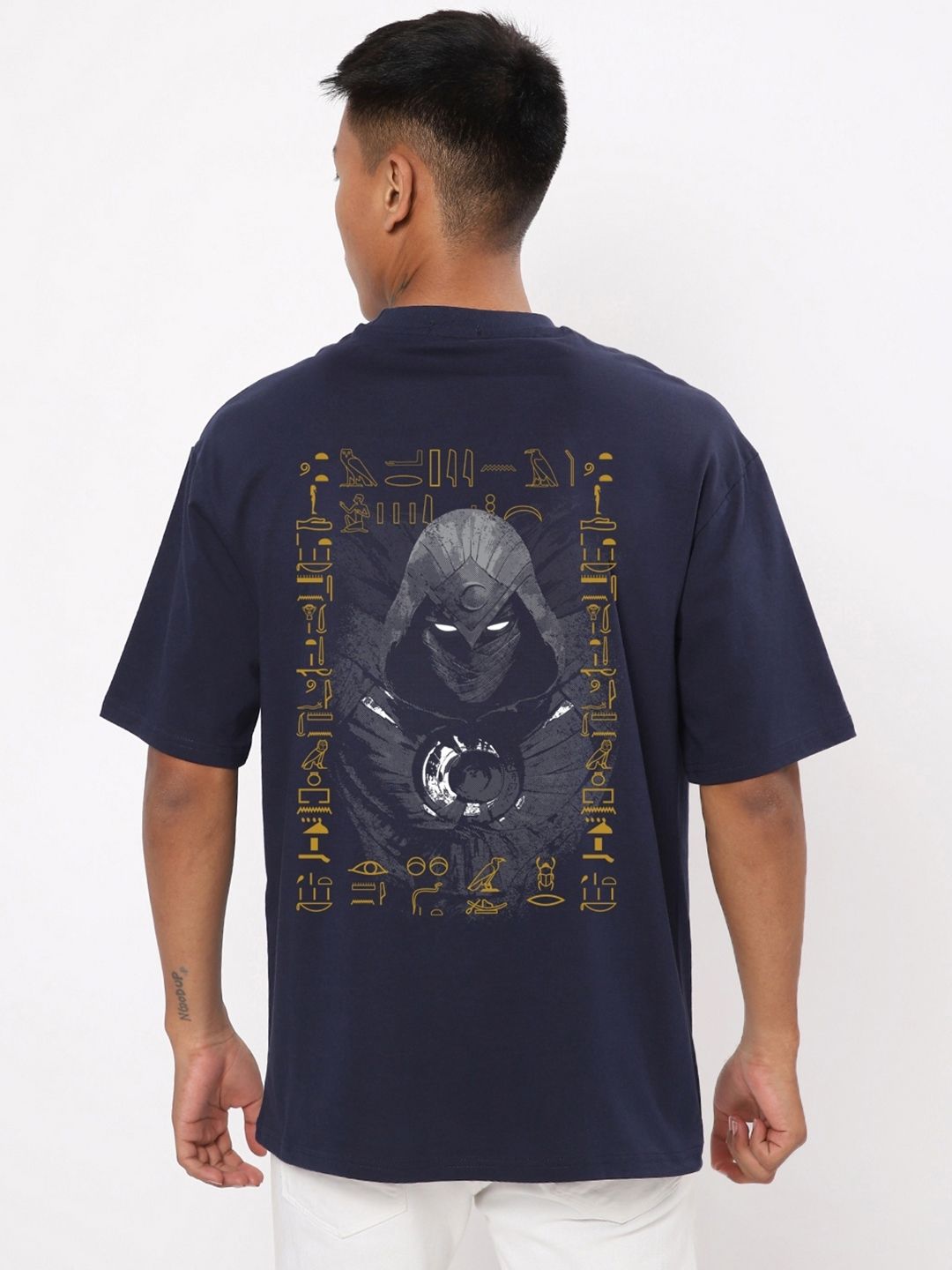 Bewakoof Men Navy Blue Printed Pure Cotton Oversized T-shirt