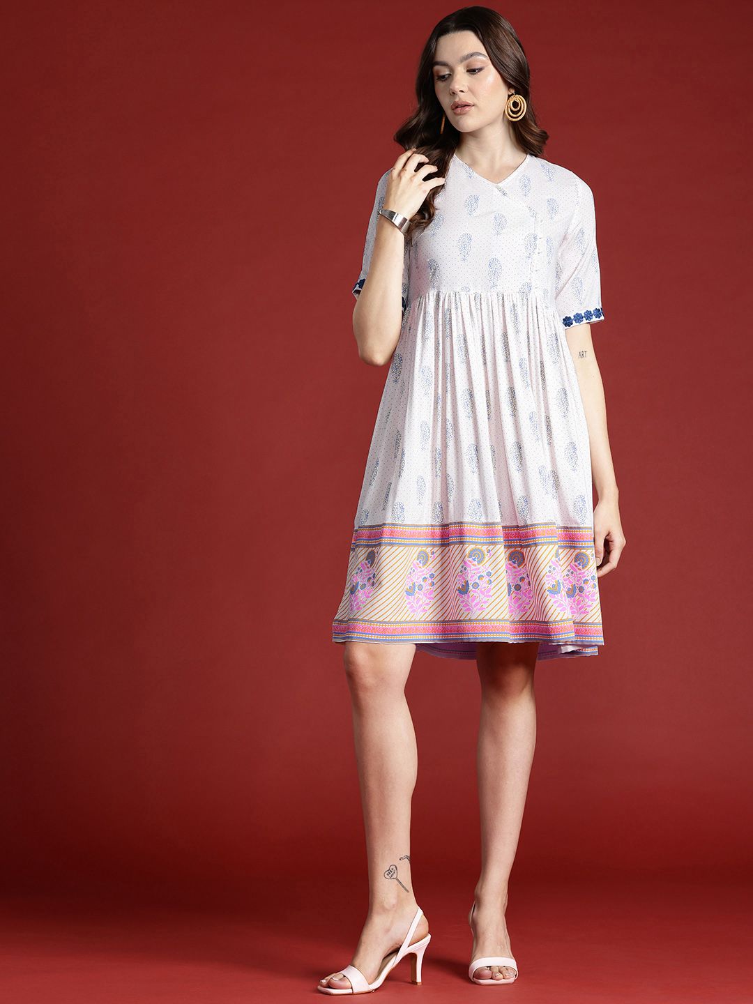Anouk Ethnic Motifs Print Lace-Up Back A-Line Dress
