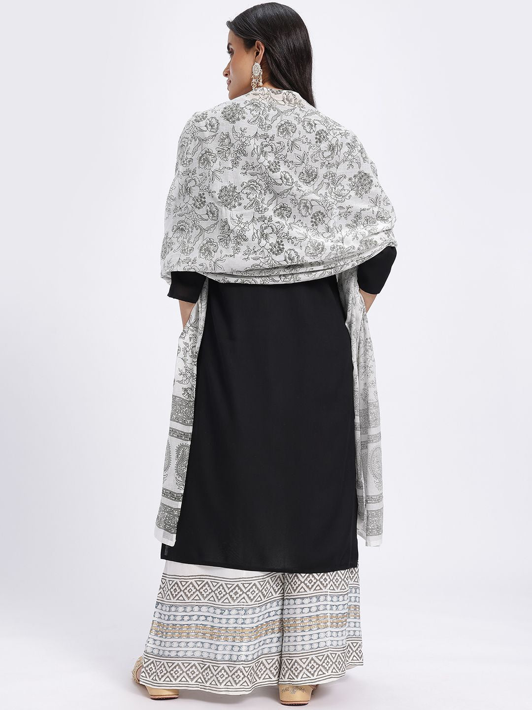 Anouk Yoke Design Panelled Kurta with Floral Printed Palazzos & Dupatta