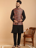 SOJANYA Kurta Lelaki Hitam & Biru Laut dengan Jaket Churidar & Nehru Bercetak