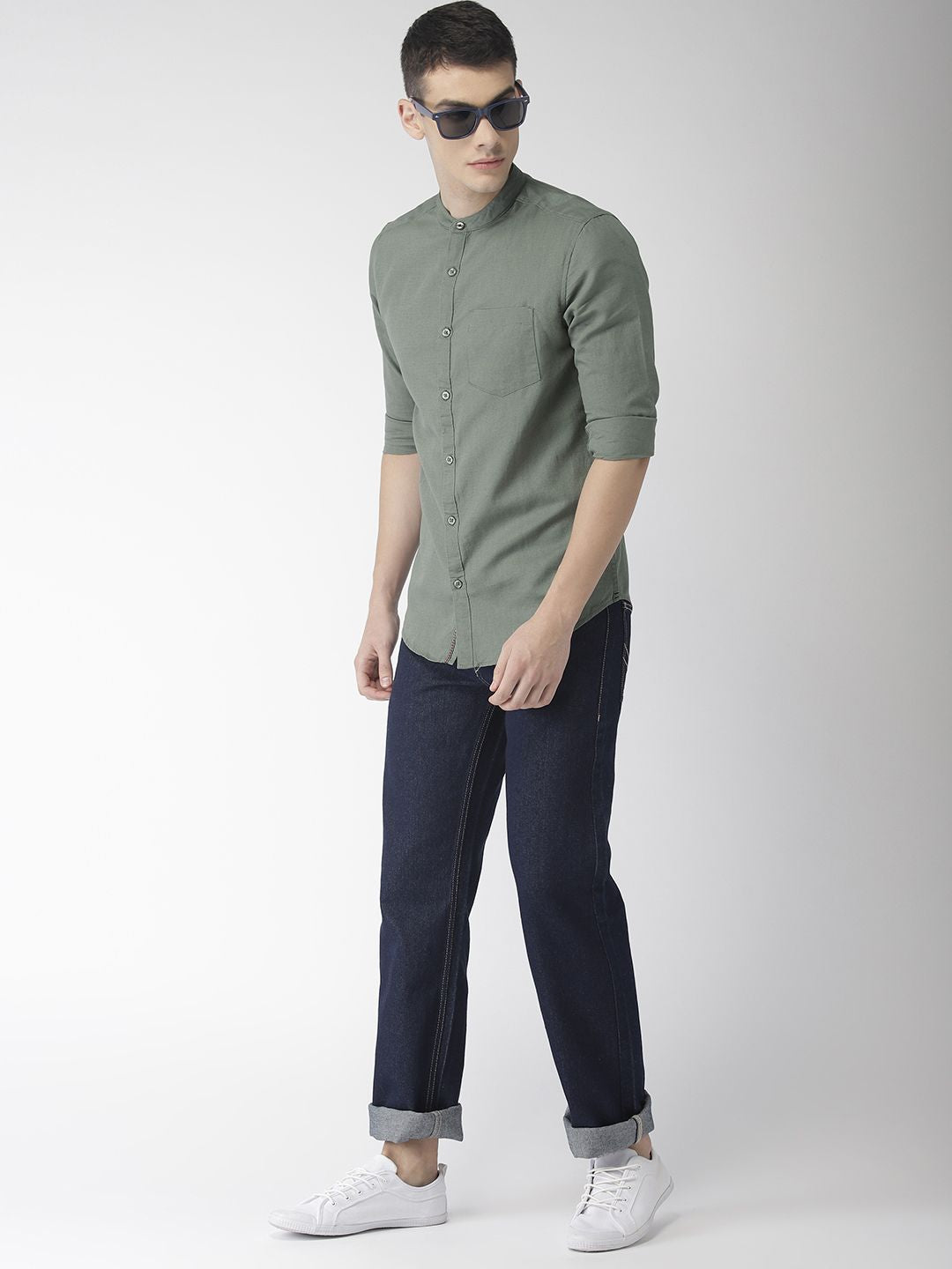 HIGHLANDER Men Olive Green Slim Fit Casual Shirt