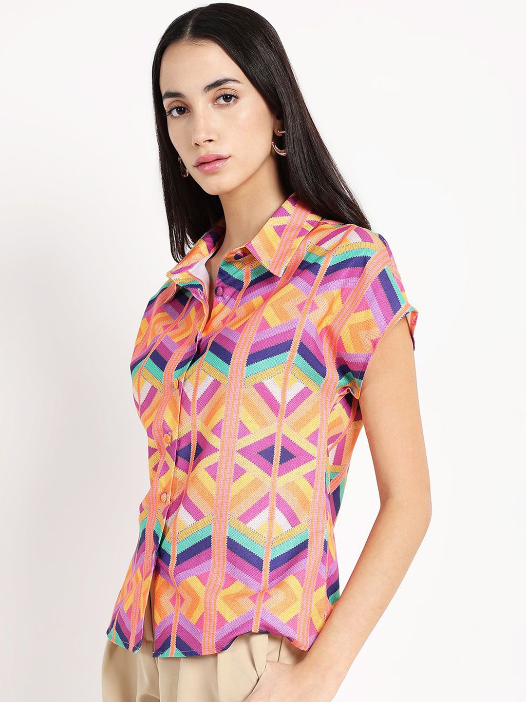 Rareism Women Shirt Collar Ragular Top
