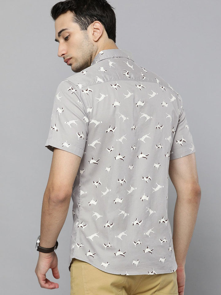 The Indian Garage Co Men Grey Slim Fit Printed Casual Shirt