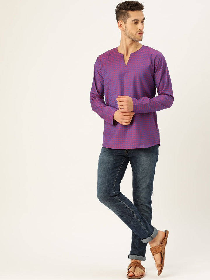 SOJANYA Men Purple & Red Woven Design Straight Short Kurta