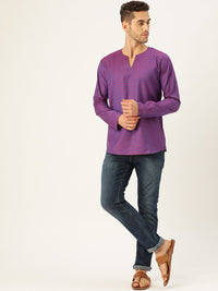 SOJANYA Men Purple & Red Woven Design Straight Short Kurta