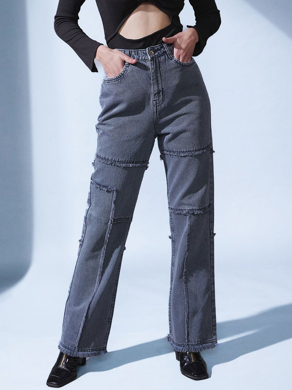 STREET 9 Women Grey Smart Straight Fit High-Rise Highly Distressed Light Fade Jeans