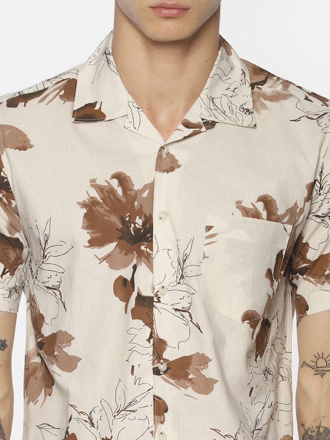 Bene Kleed Men Beige & Brown Slim Fit Printed Casual Shirt