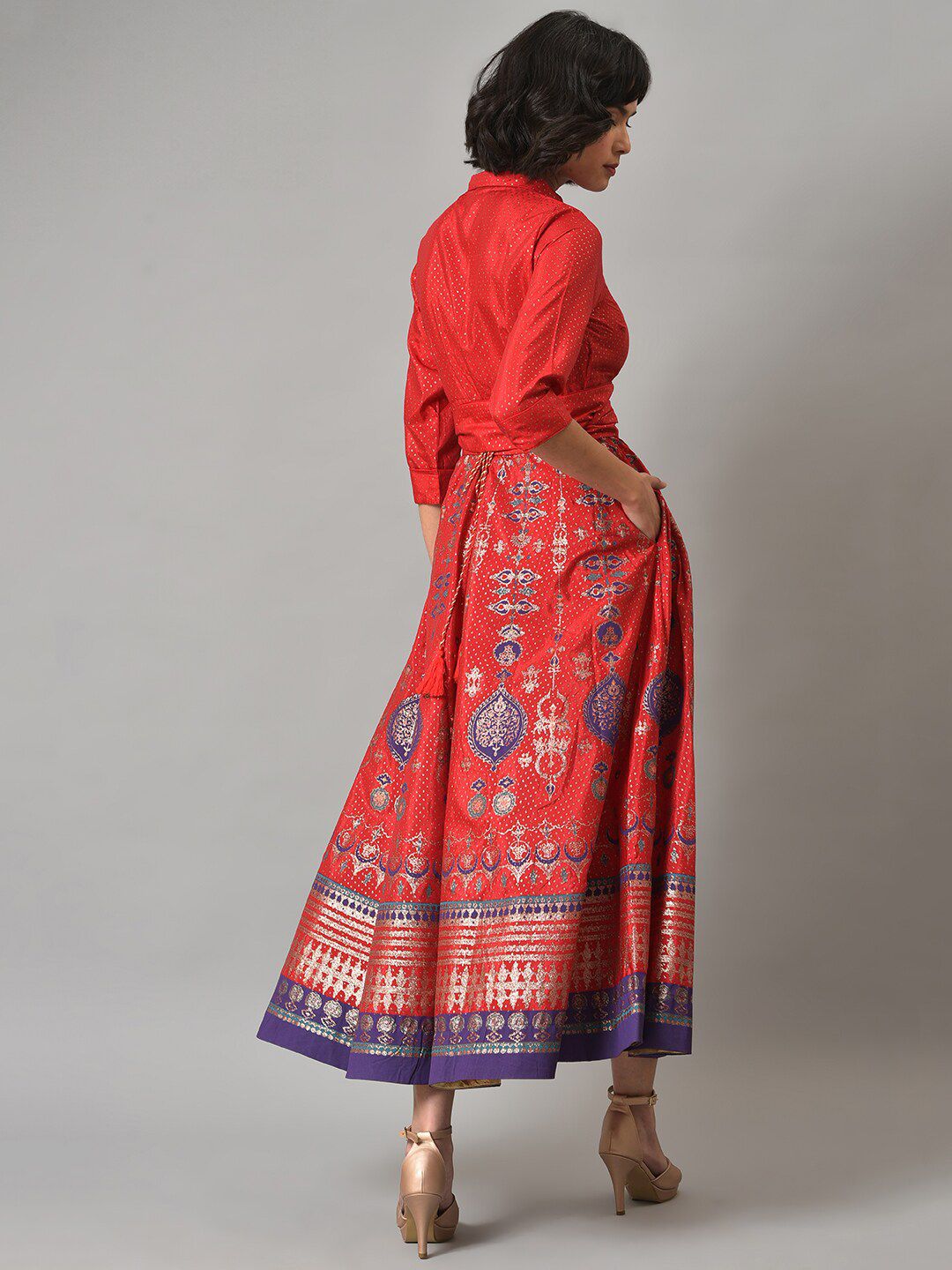 W Ethnic Motifs Printed Shirt Collar Maxi Dress