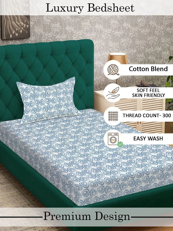 Myntra Elegant Homes Blue & White Geometric 300 TC Single Bedsheet with 1 Pillow Covers