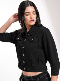 Tokyo Talkies Women Black Solid Denim Jacket